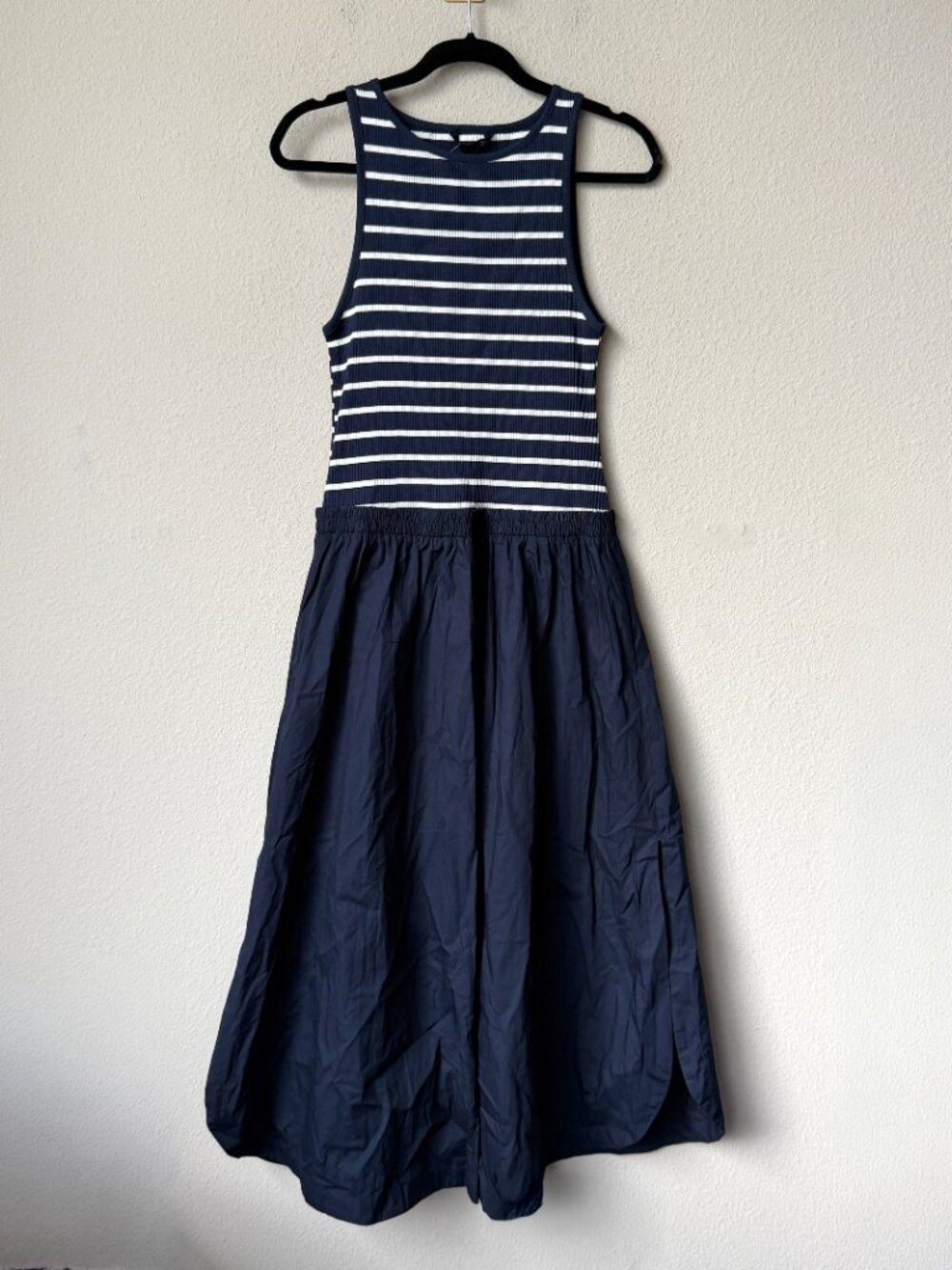 Zara Navy White Striped Coastal Nautical Midi Dress Size L - Picture 2 of 6